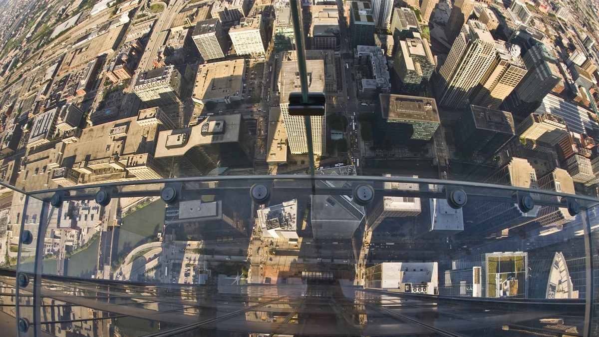 View looking down from the Skydeck in Chicago, Illinois, USA
